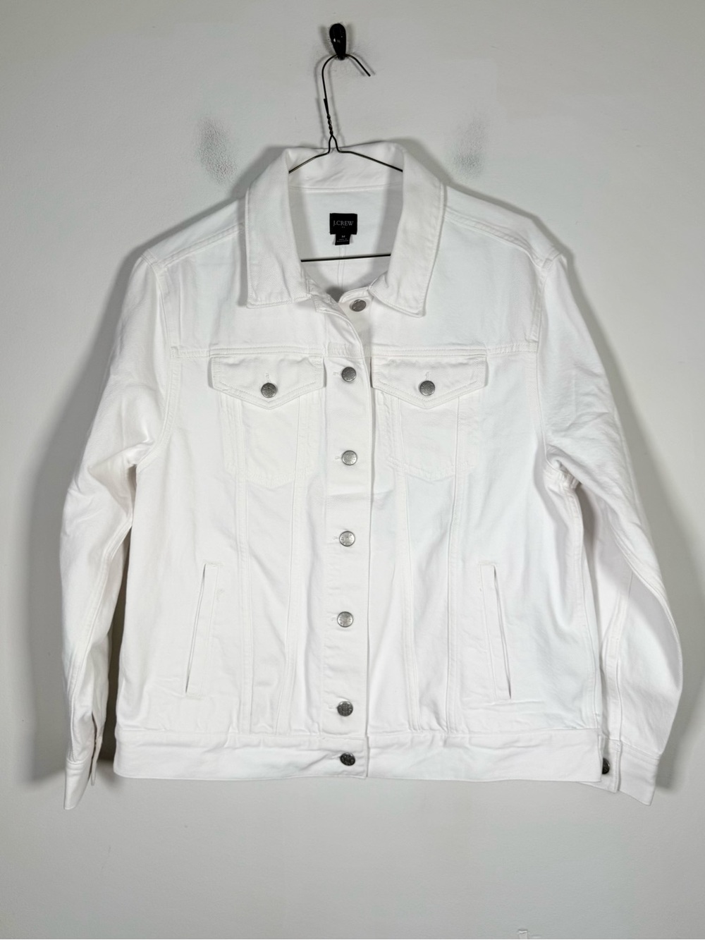 J. Crew Women’s NWT Size Medium Relaxed Denim Jacket in White 100% Cotton